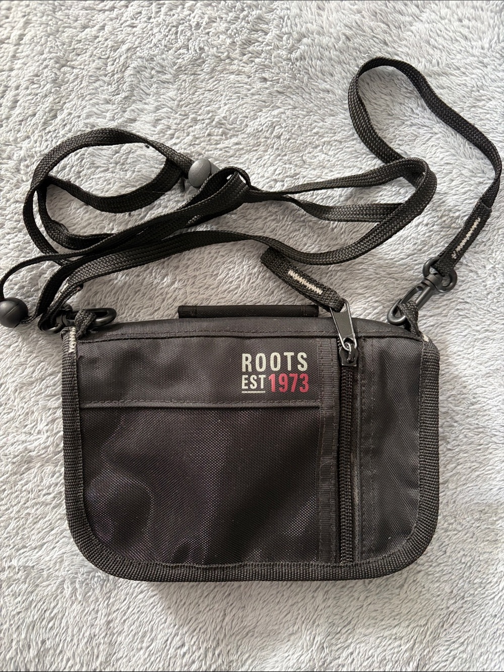 Roots Black Crossbody/Belt Wallet Bag with Red Accent